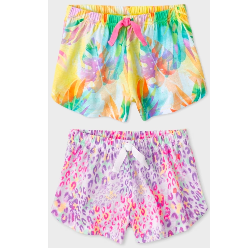TCP - Set of 2 Girls Printed PJ Shorts - Tropical Leaf & Leopard - Size LG 10/12
